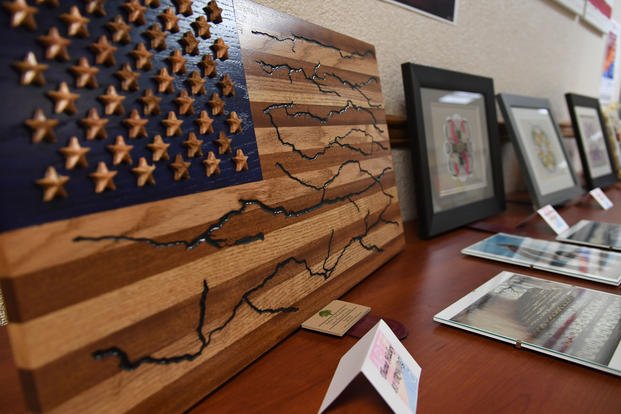 Art pieces created by Keesler personnel are on display during an Art Inspo inside the Sablich Center at Keesler Air Force Base, Mississippi. 