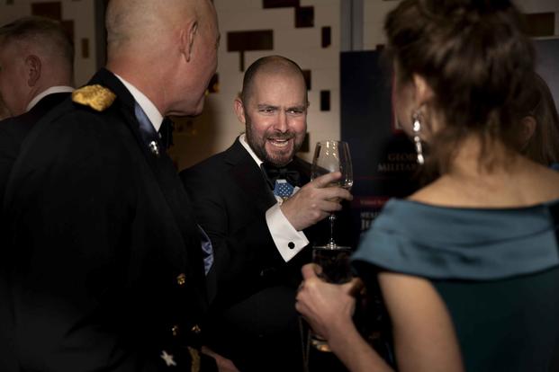 Staff Sgt. Ronald Shurer mingles at the Armed Forces Gala in 2018.