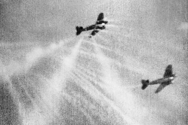 Gun cmaera view of a dogfight over Norway
