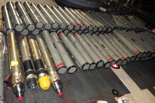 The crew of the USS Normandy seized a shipment of advanced weapons.