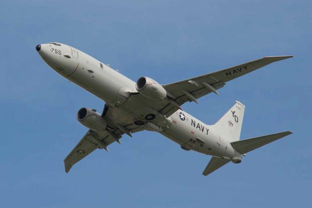 A P-8A Poseidon Aircraft assigned to Patrol Squadron (VP) 4 makes a pass over Naval Air Station Sigonella.