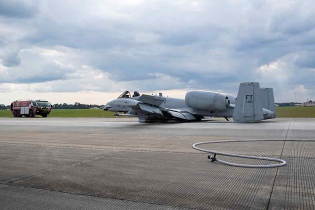 An A-10C Thunderbolt II after making an emergency landing at Moody Air Force Base.