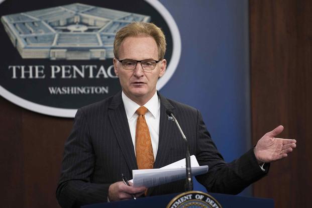 Acting Secretary of the Navy Thomas B. Modly speaks at a Pentagon press briefin.
