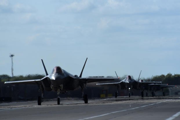 F-35 Lightning IIs from the 34th Fighter Squadron at Hill Air Force Base