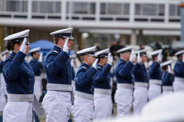 Cadets with the class of 2020 graduate at the U.S. Air Force Academy, Colo.