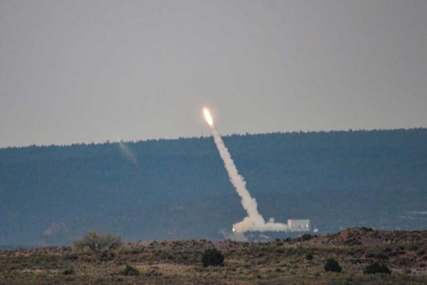 Patriot missile being fired during a limited user test.