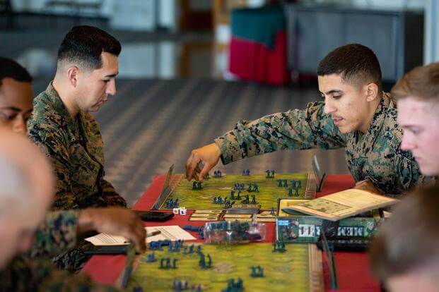 U.S. Marines play a game of Memoir 44’ on Camp Schwab, Okinawa.