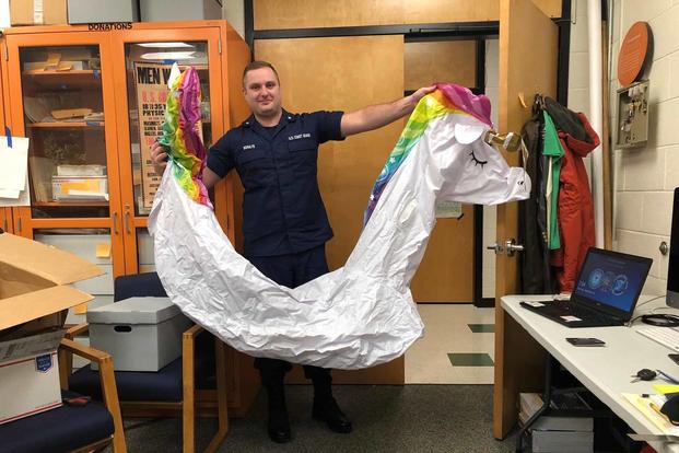 Kimball’s unicorn swim floatie, which will be displayed at the U.S. Coast Guard Museum.
