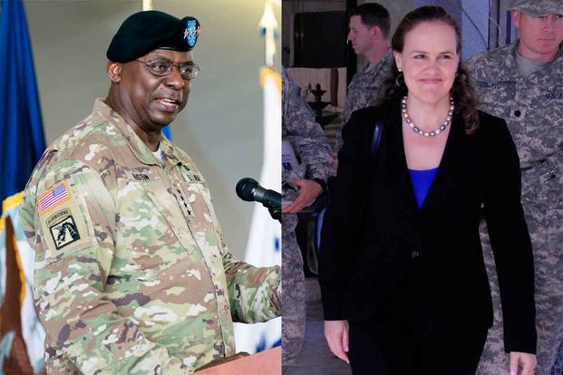 Retired Army Gen. Lloyd Austin and Michèle Flournoy.