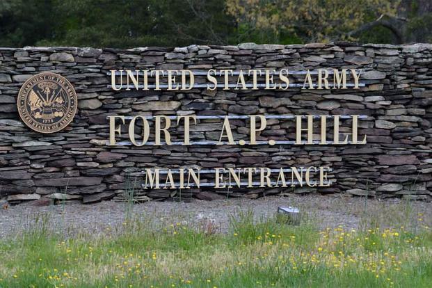 The sign and the main entrance to Fort A.P. Hill. 