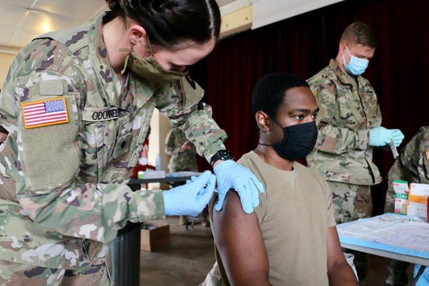 vaccination against COVID-19 to soldiers at Forward Operating Site Powidz, Poland