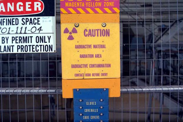 Sign from the Plum Brook Reactor Facility warns of radiation. (