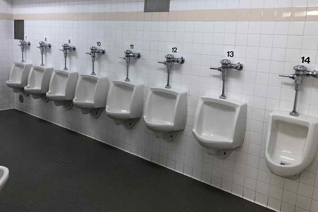 Urinals male squad bay for female recruits Marine Corps Recruit Depot San Diego.