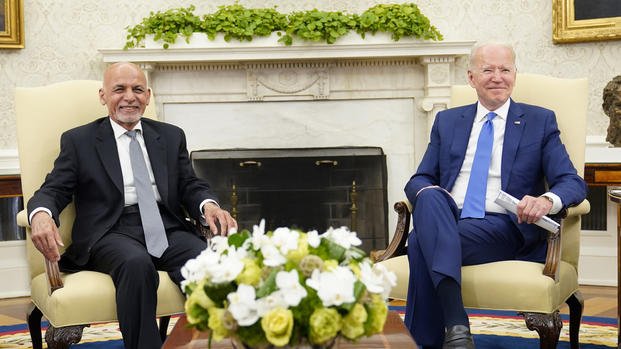 President Joe Biden meets with Afghan President Ashraf Ghani.