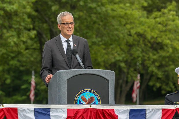 Denis McDonough gives the keynote speech at Quantico National Cemetery