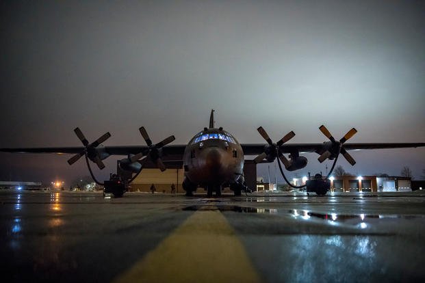 Airmen from the 179th Airlift Wing, Mansfield, Ohio, depart their home station in a C-130H Hercules