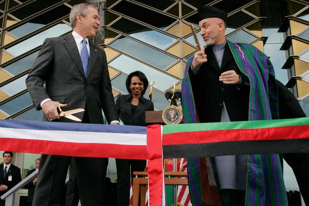 U.S. President George W. Bush and Afghan President Hamid Karzai