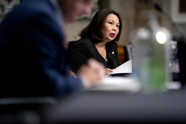 Sen. Tammy Duckworth, D-Ill., speaks during a Senate Armed Services Committee hearing