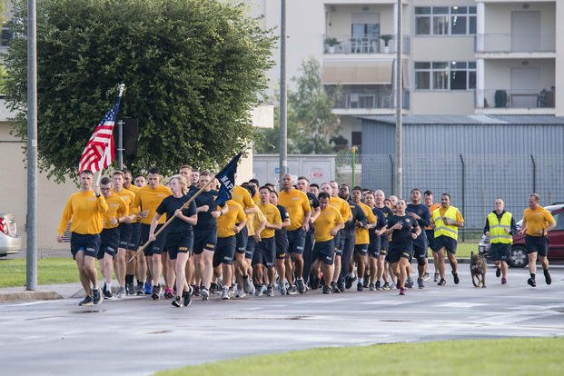 Sailors participate in cadence run to honor those lost on 9/11.
