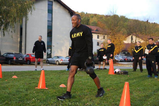 Soldiers conduct the sprint-drag-carry.