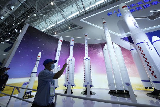 Replicas of space launch rockets at Airshow China 2021