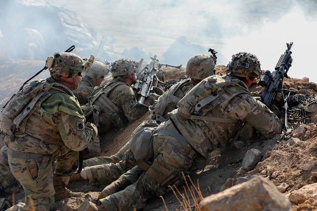 Soldiers in the Oklahoma Army National Guard perform a live-fire exercise.