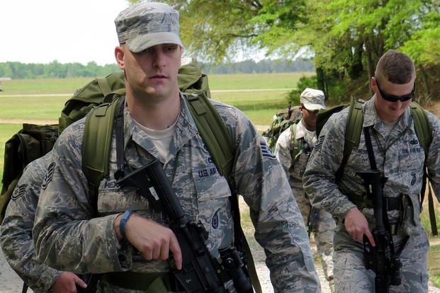 Airman participates in ruck march.