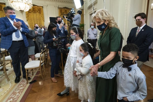 Jill Biden during a ceremony honoring children in military caregiving families