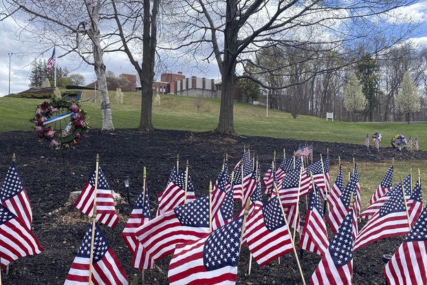 Flags and wreaths on the grounds of the Soldiers' Home in Holyoke