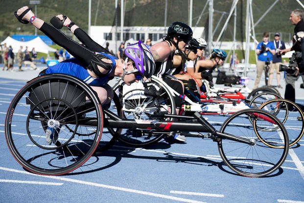 Wounded Warriors prepare to compete in track and field at the Warrior Games.