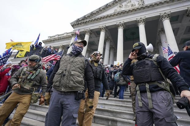 Members of the Oath Keepers on the East Front of the U.S. Capitol