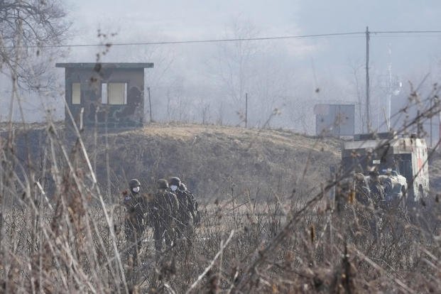 South Korean army soldiers are seen in Paju, near the border with North Korea, South Korea