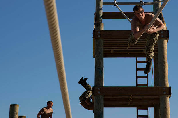 U.S. Navy SEAL candidates participate in Basic Underwater Demolition/SEAL (BUD/S) training at Naval Special Warfare Command at Coronado, California.