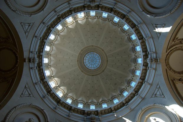 The dome of the U.S. Naval Academy chapel in Annapolis, Maryland, is shown. 
