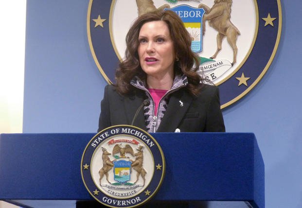 Mich. Gov. Gretchen Whitmer speaks at a news conference.