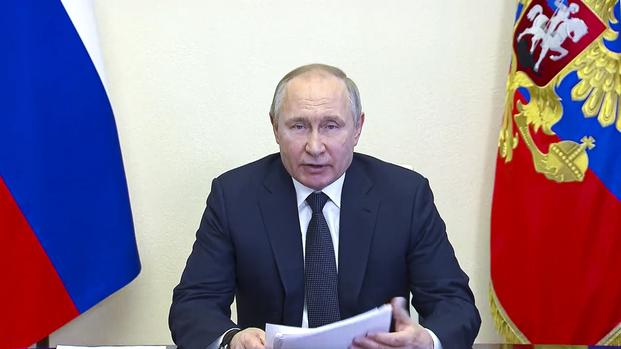 Russian President Vladimir Putin speaks.