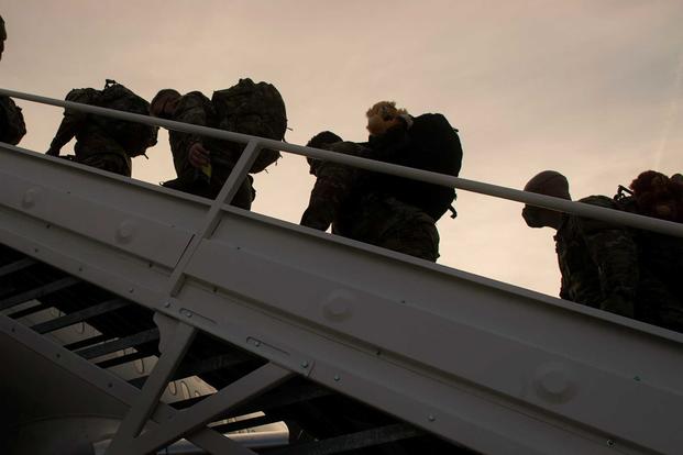 Soldiers from the Idaho National Guard leave for a 12-month deployment.