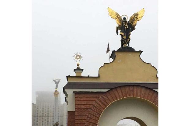 Michael the Archangel looks out over Independence Square in Kyiv, Ukraine.
