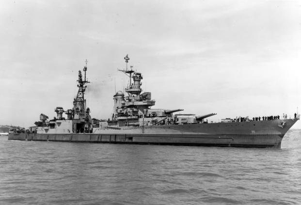 USS Indianapolis (CA 35) is shown off the Mare Island Navy Yard, in Vallejo, Calif.
