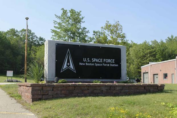 Sign outside the New Boston Space Force Station.