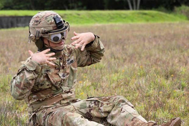 Hawaii Army National Guard member poses with googly eyes at Hilo.