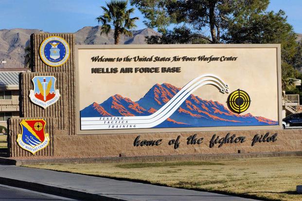 Sign at the entrance of Nellis Air Force Base.