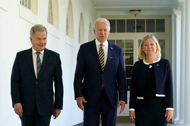 U.S. President Biden, Finnish President Sauli Niinisto, and Swedish Prime Minister Magdalena Andersson.