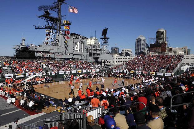 Syracuse and San Diego State University face off onboard the USS Midway.