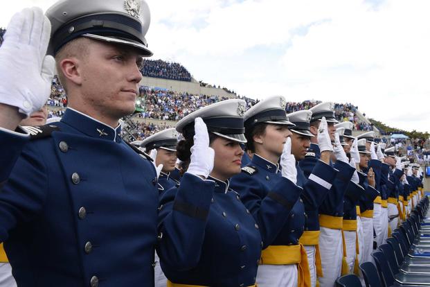 Cadets recite the oath of office during the U.S. Air Force Academy.