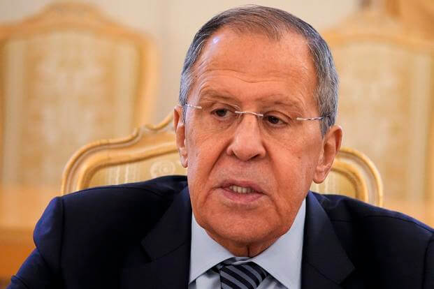Russian Foreign Minister Sergey Lavrov speaks during a meeting