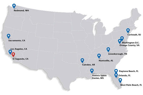 map of Aerojet Rocketdyne locations