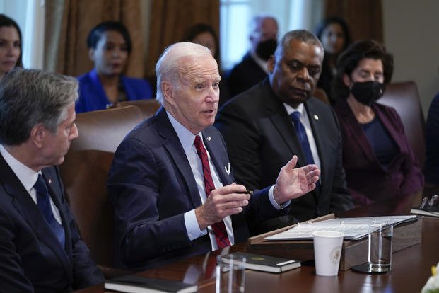 President Joe Biden speaks during a cabinet meeting at the White House