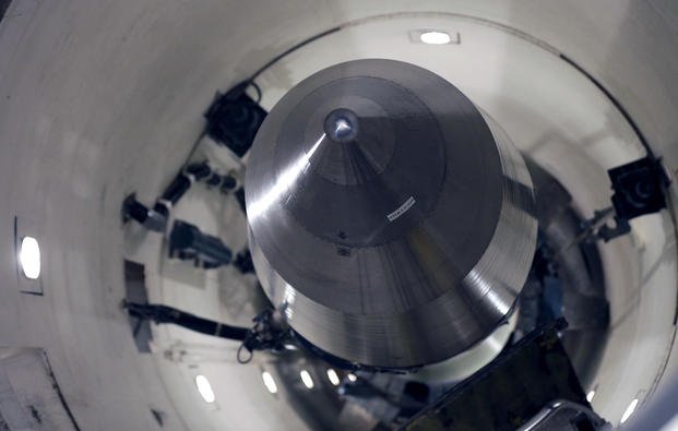 inert Minuteman III missile is seen in a training launch tube at Minot Air Force Base, N.D.