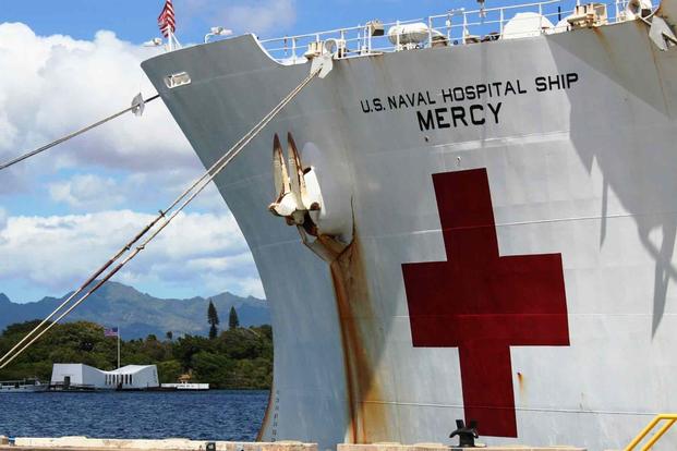 The hospital ship USNS Mercy in port in Hawaii. 